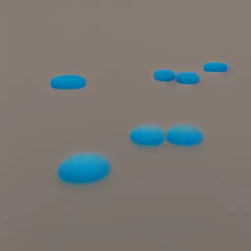 Image similar to floating blobs of blue water on a plain background, oil on canvas, abstract art, caustics, volumetric light, octane render, photorealistic, digital art, trending on artstation