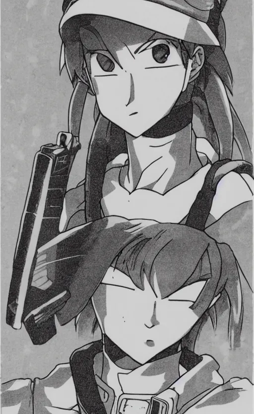 Image similar to manga, matte, toriyama akira, portrait of soldier girl character