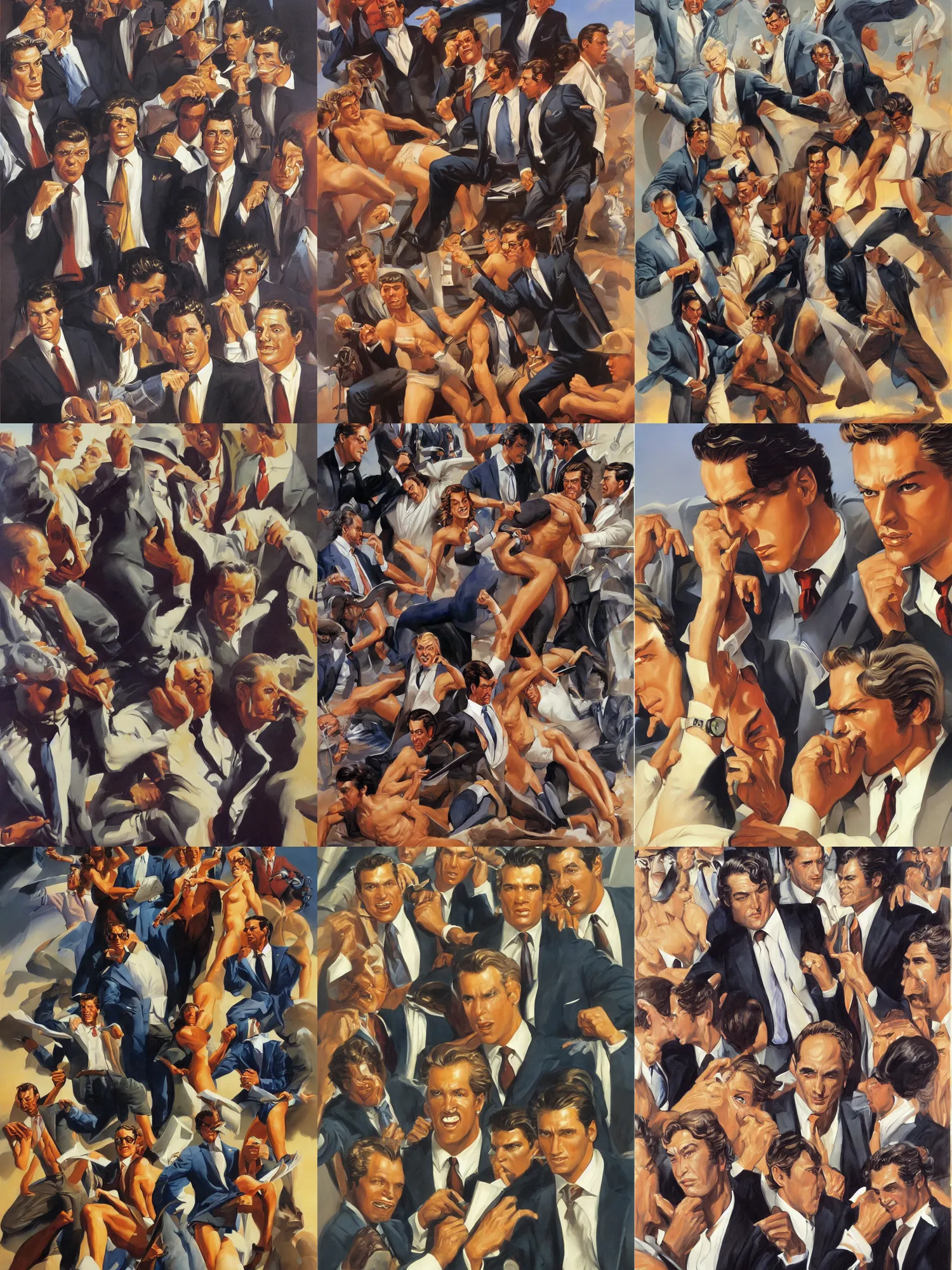 Prompt: Business Men of Wall Street, painting by Boris Vallejo