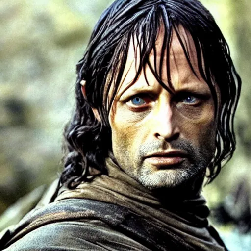 Image similar to mads mikkelsen as aragorn in lord of the rings