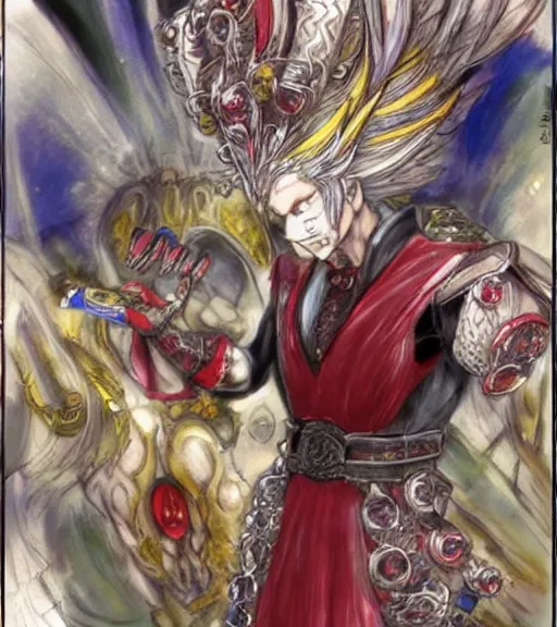 Prompt: kefka palazzo using a smartphone!!!!!!! by yoshitaka amano, concept art