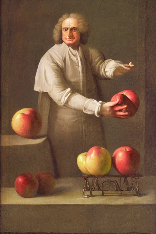 Prompt: isaac newton juggling apples
