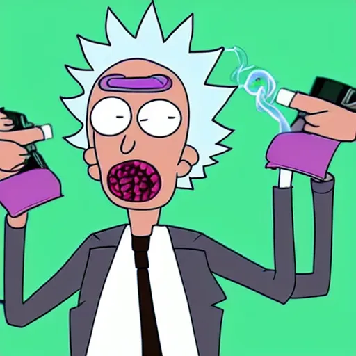 Image similar to rick sanchez ( rick and morty ) smoking a plumbus