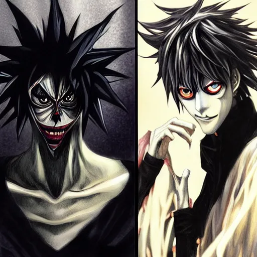 ryuk and kira, death note, anime style, manga, concept, Stable Diffusion