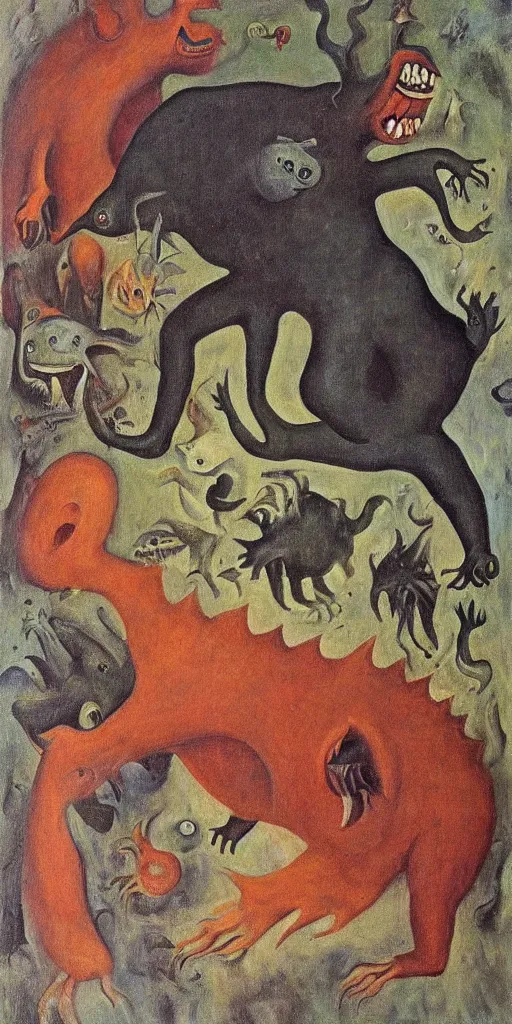 Image similar to the ferocious beast known as the Tarasque, 8k, surreal oil painting by Leonora Carrington