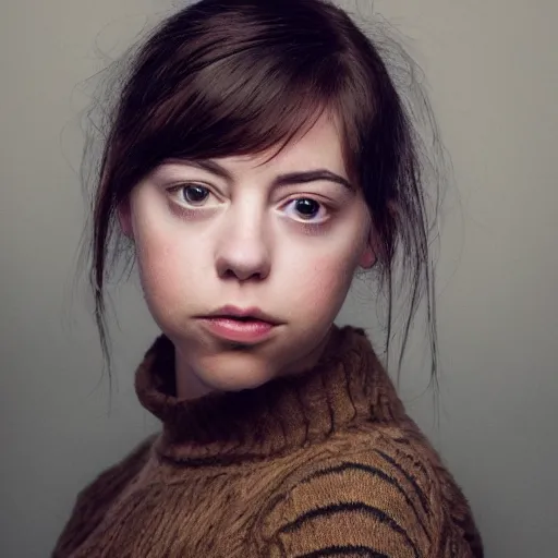 Prompt: a masterpiece portrait photo of a beautiful young woman who looks like a icelandic aubrey plaza