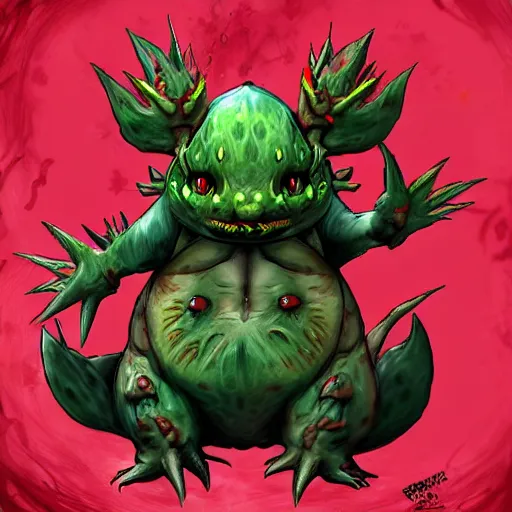 Prompt: Venusaur in style of Bloodborne. Concept art, cosmic horror, body horror, ArtStation.