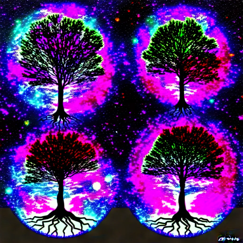 Image similar to cosmic tree of life in the universe, digital art