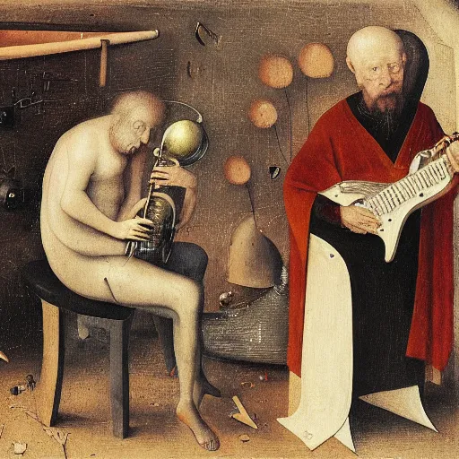 Image similar to ornette coleman and marc ribot by hieronymus bosch