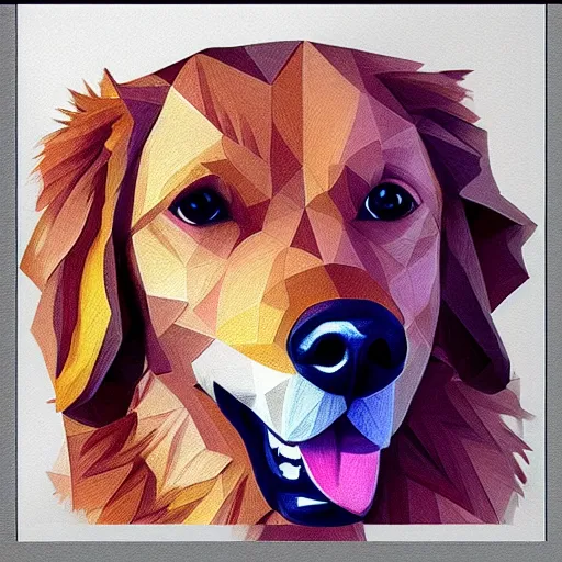 Prompt: finished low poly drawing of a golden retriever, crayons., artstation trending