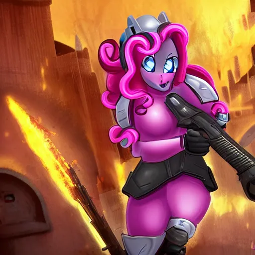 Image similar to Pinkie Pie as the Doomslayer