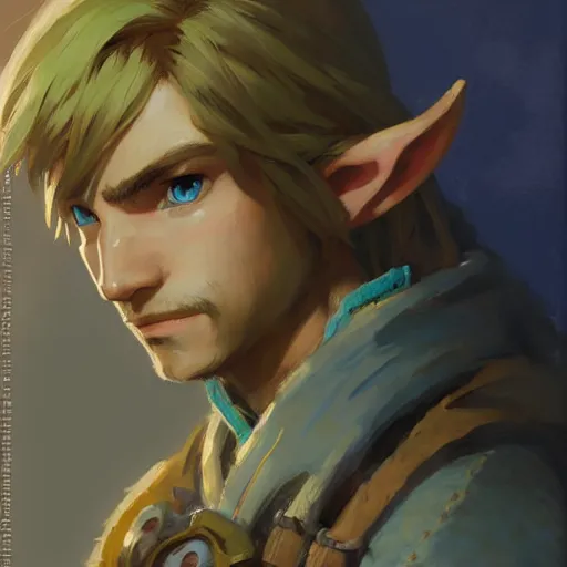 Prompt: a portrait of link from breath of the wild, by gaston bussiere, by mandy jurgens and bayard wu and greg rutkowski, masterpiece