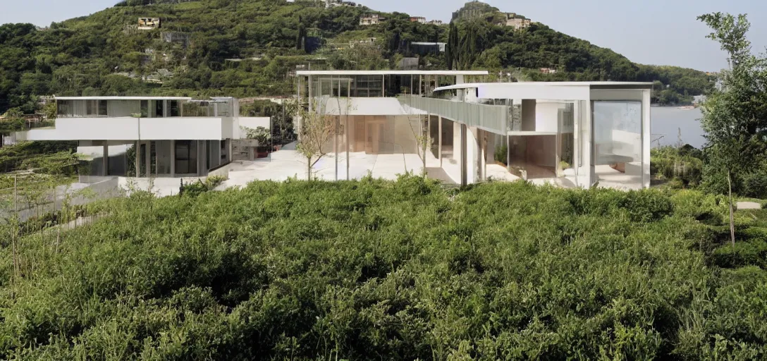 Image similar to single - family house designed by renzo piano. landscape design by kongjian yu.