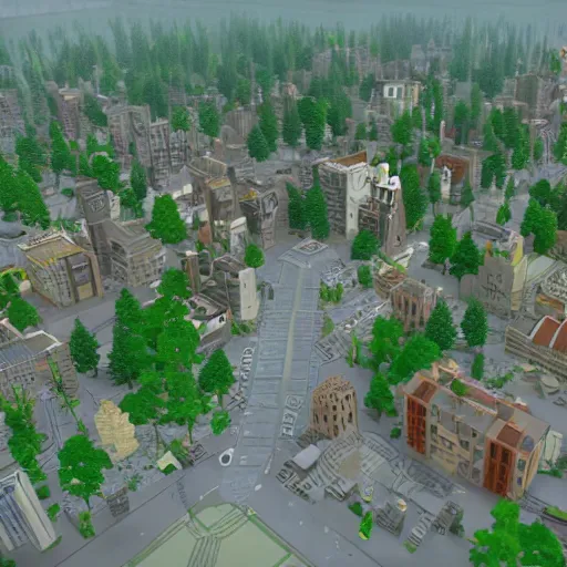 Image similar to a city built on a macbook keyboard, microworld, with trees and a civilization