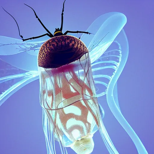 Prompt: a award winning photo of a wasp trapped inside a jellyfish, by national geografic, photorealism