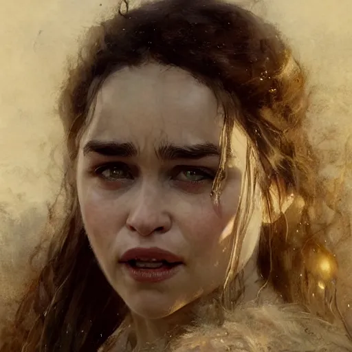 Image similar to emilia clarke with fangs, detailed, by gaston bussiere, bayard wu, greg rutkowski, giger, maxim verehin, greg rutkowski, masterpiece, sharp focus,