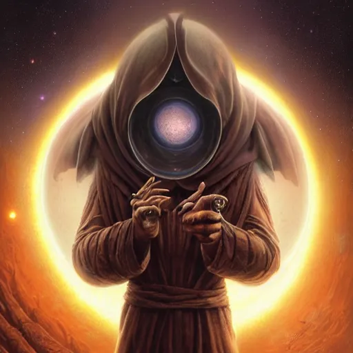 Image similar to masked nomad male wearing a cloak on an alien world and holding a holographic planet projection in his hand, detailed, sci - fi, digital painting, artstation, sharp focus, illustration, ominous, artgerm, tomasz alen kopera, peter mohrbacher, donato giancola, joseph christian leyendecker, wlop, frank frazetta