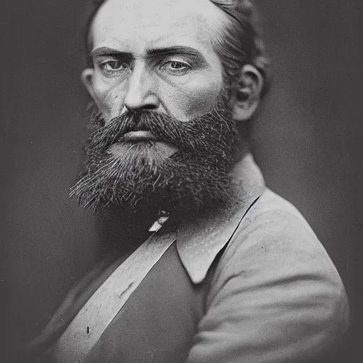 Prompt: real-life face portrait short stubble beard cowboy skinny masculine Roger Clark furrowed brown from red dead redemption 2 dramatic lighting late 1800s Daguerreian photo by Mathew Brady