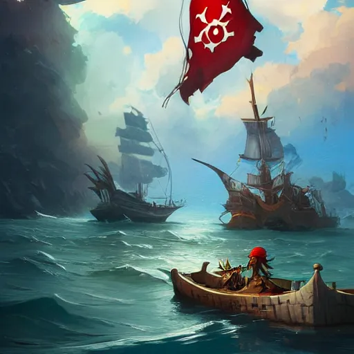 Prompt: two large pirates ship floating on top of a body of water, fighting each other, pirates flag , cgsociety, fantasy art, 2d game art, concept art , ambient occlusion, behance hd , concept art by Jesper Ejsing, by RHADS, Makoto Shinkai Cyril Rolando