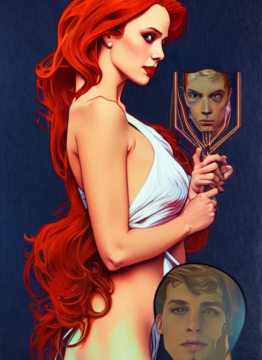 Prompt: oil portrait of cheryl blossom and jason blossom, intricate, elegant, highly detailed, lighting, painting, artstation, smooth, illustration, art by greg rutowski and alphonse mucha