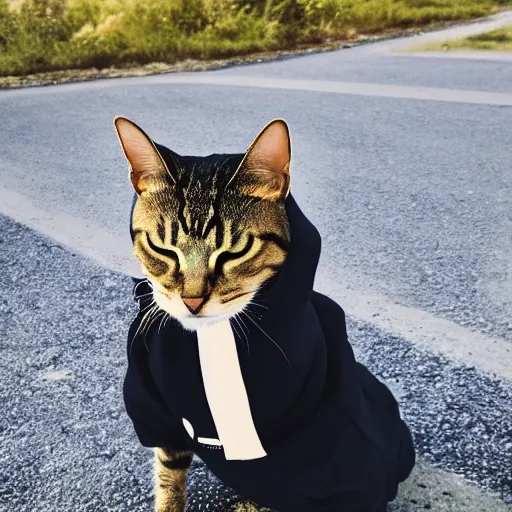 Image similar to cat with a hoodie with his hood on, profile pic