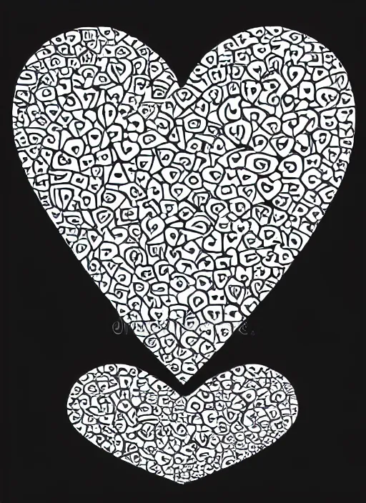 Image similar to a black and white graphic of a heart made up of smaller hearts outline vector illustration