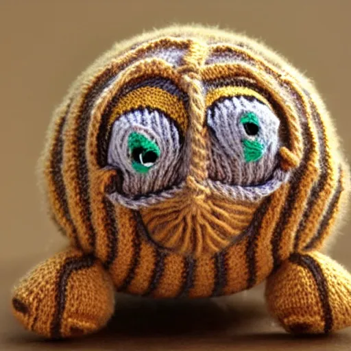 Image similar to a closeup photorealistic smiling knitted cartoonish tortoise.