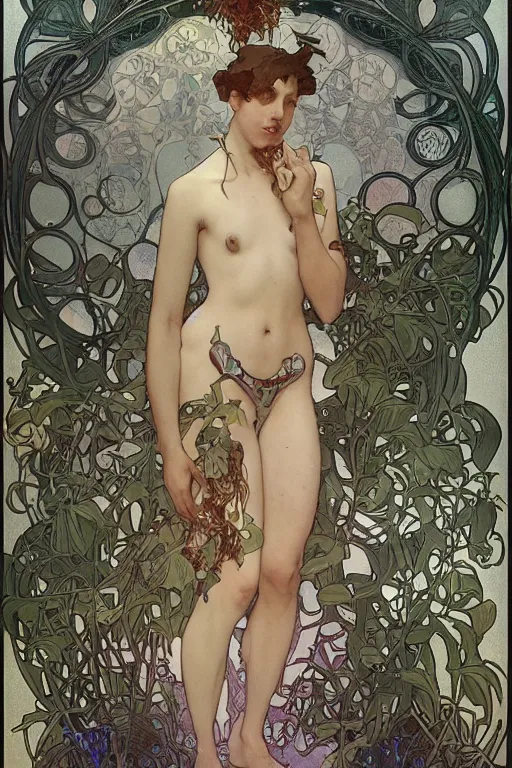 Image similar to summer swimming party, dark fantasy, body horror, composition by alphonse mucha, octane render