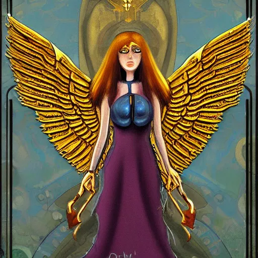 Image similar to Mechanical angel, golden wings, mechanical style, tarot, by dylan kowalski