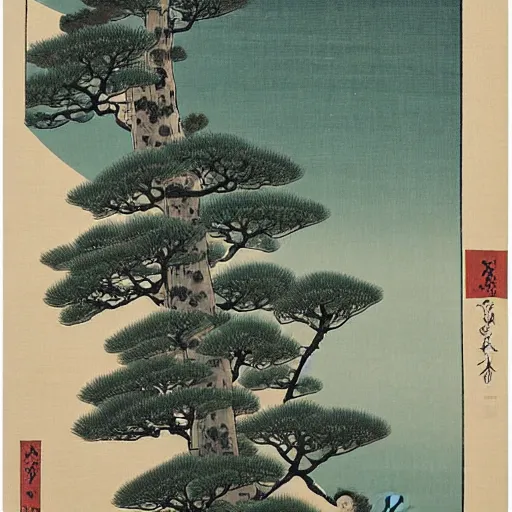 Prompt: koson ohara ukiyo - e of pine trees