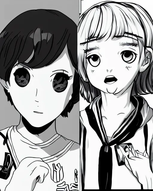 Image similar to Millie Bobby Brown in black and white anime