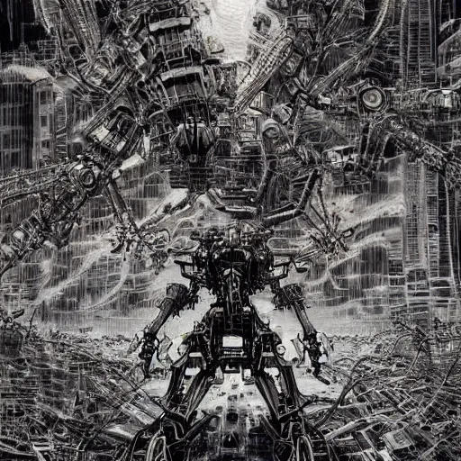 Image similar to mecha from hell, wind, hell machine, by nekro godmachine victo ngai yoji shinkawa junji ito shintaro kago apophasis hyperrealism, ominous, dark powers, incredible, huge, cityscape destruction,