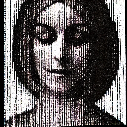 Image similar to vhs static overlay of marian apparition, vhs, 1 9 9 0, highly realistic, highly detailed, vhs noise static, black and white, vhs glitch