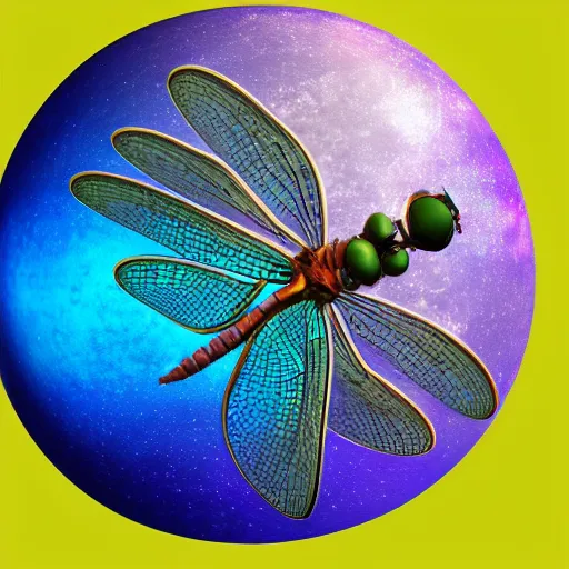 Image similar to a cosmical Dragonfly, concept art, 3d render , unreal 5, ray tracing, art station