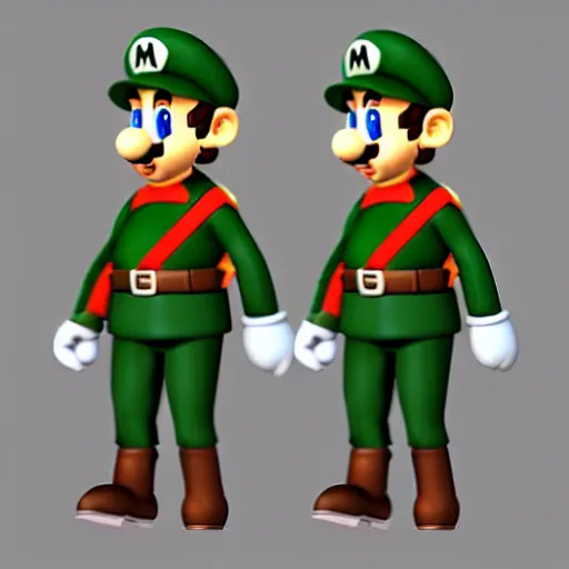 Image similar to mario as prison camp guard marching, wwii, officers uniform, cartoon style