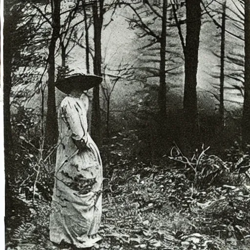 Image similar to ghastly creature in the woods, 1900s picture