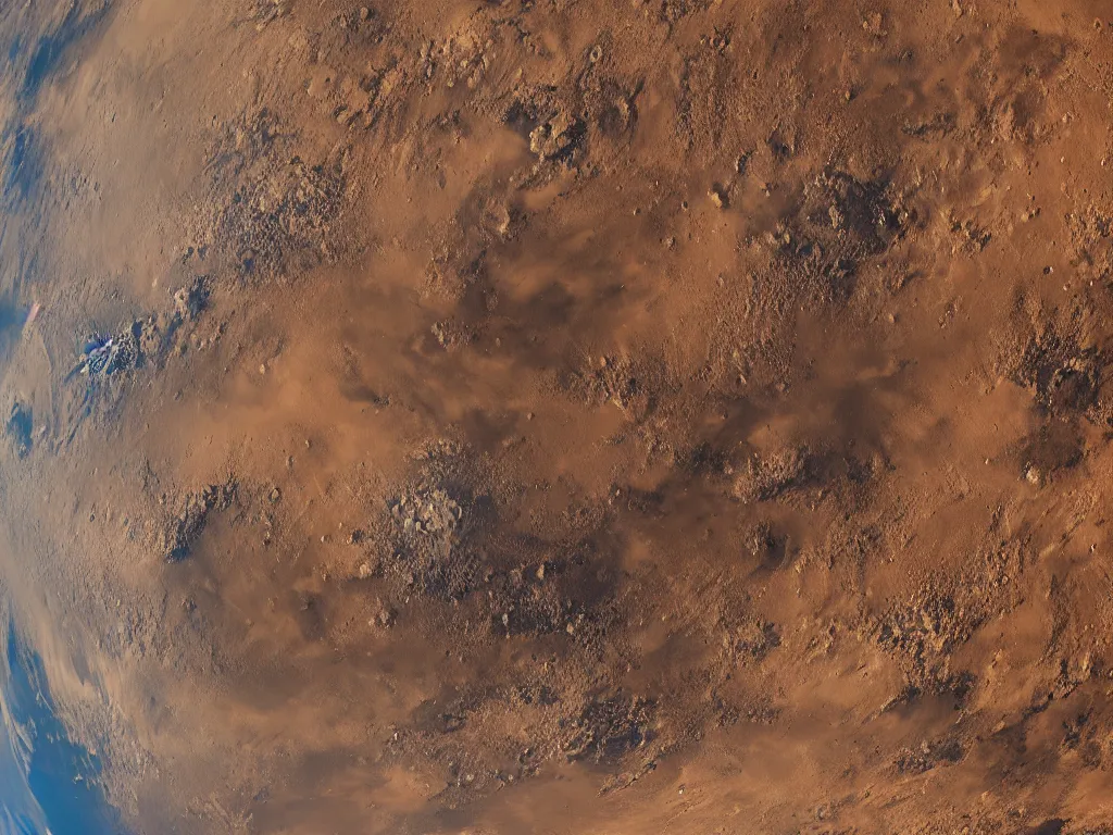 Prompt: a distant satellite photo of a brown dry planet with continents, floating like by nasa, in outer space with full planet in view, dusty unreal engine, hyperrealistic, deep color, Cryengine 8k UHD