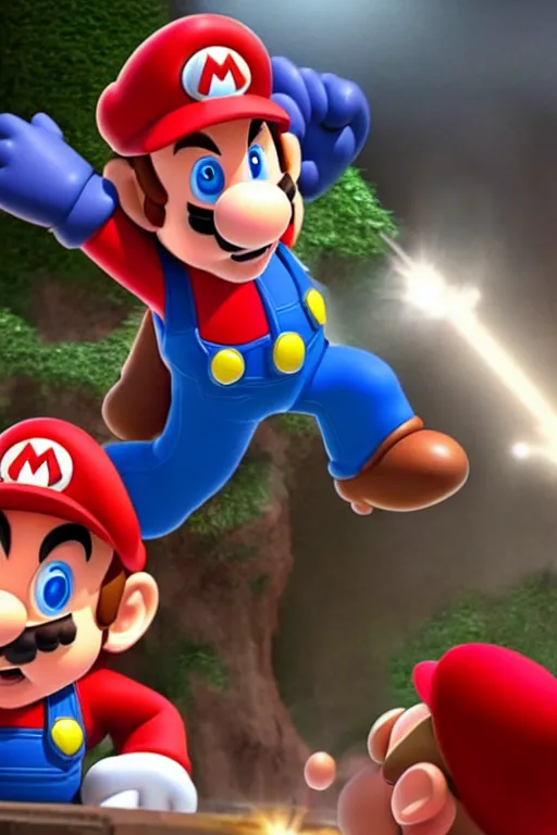 Image similar to a movie still of chris pratt as mario, highly detailed, studio lighting