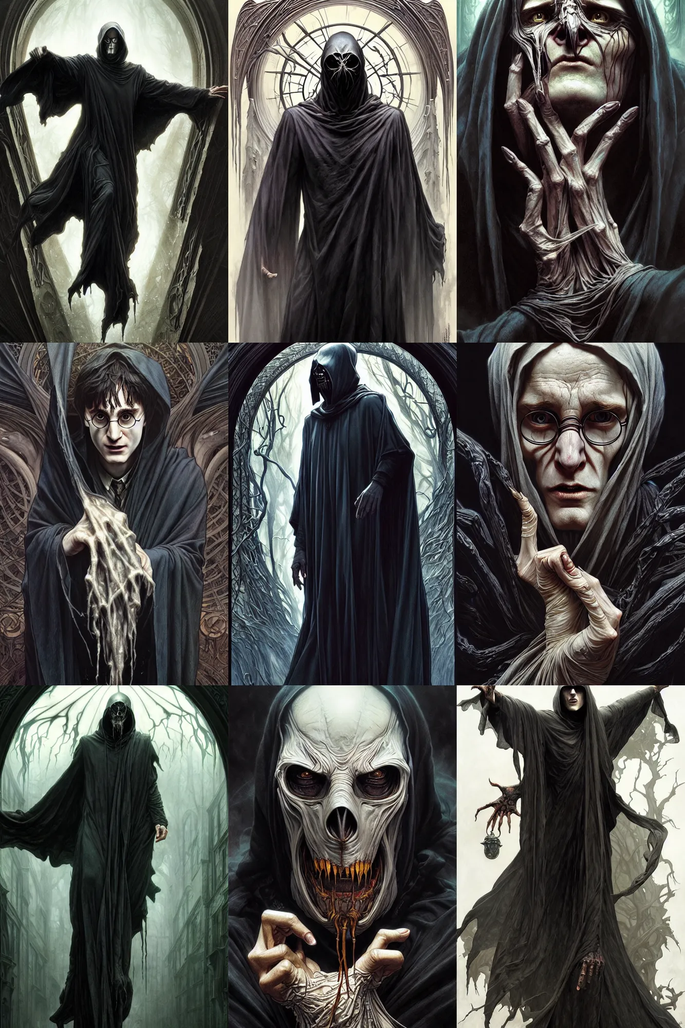 Prompt: the platonic ideal of dementor harry potter, detailed, intricate, hyperrealism, intense, scary art by brock hofer and artgerm and greg rutkowski and alphonse mucha