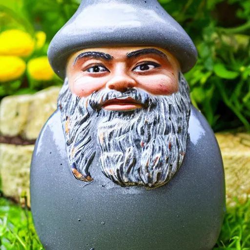 Prompt: A high-quality photo of Sajid Javid ((as a garden gnome)), glazed, glossy, m.zuiko 75mm, f 1.8, 1/400, RAW, unedited, 8K, high quality,