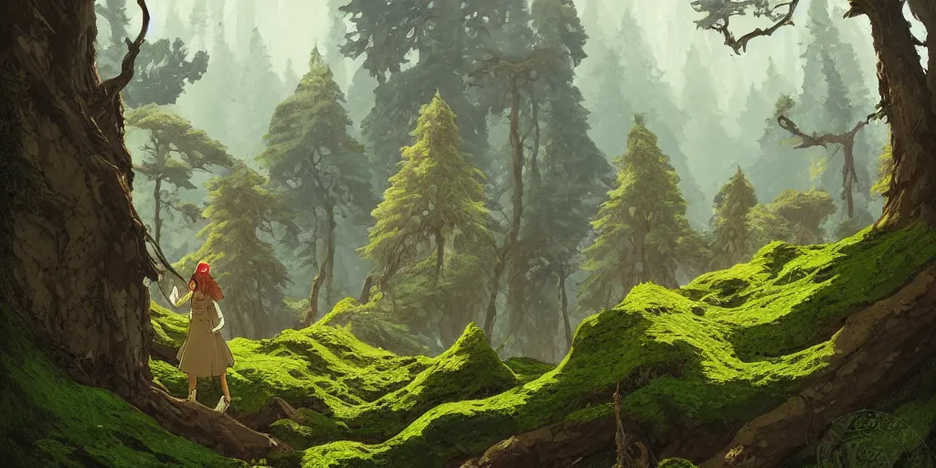 Image similar to a forest in transylvania, rocks, dead trees, castle in the background, moss, in the style of studio ghibli, j. c. leyendecker, greg rutkowski, artgerm