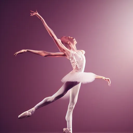 Image similar to full body pose, hyperrealistic photograph of ballerina dim volumetric lighting, 8 k, octane beautifully detailed render, extremely hyper detailed, intricate, epic composition, cinematic lighting, masterpiece, trending on artstation, very very detailed, stunning, hdr, smooth, sharp focus, high resolution, award, winning photo, dslr, 5 0 mm