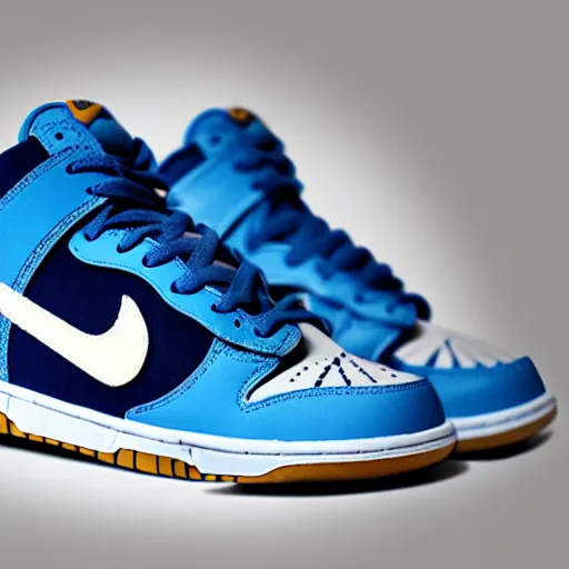 Image similar to a pair of nike dunk baby blue and white