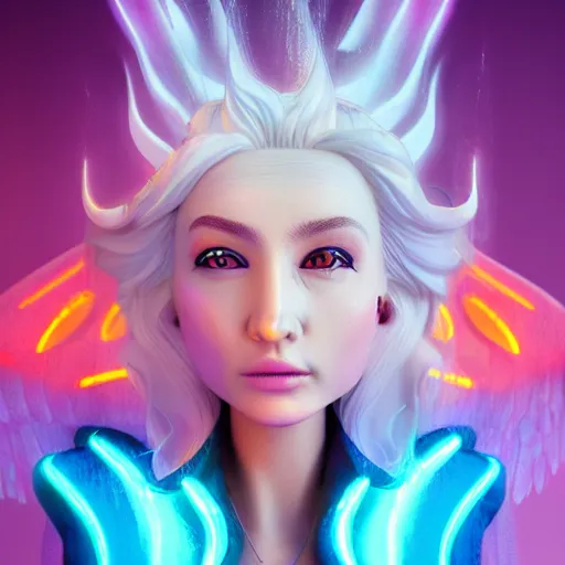 Image similar to angel spirit guide, cartoon portrait made out of rain, realistic, highly detailed, neon, rendered in octane, unreal engine, beautiful, trending on artstation,