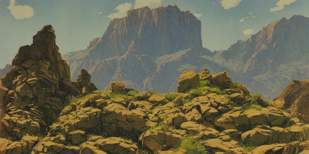 Image similar to illustration of a lush rock pillar landscape, (Utah landscape), (petro poster) by Reginald Montague Lander, (By Tom Purvis), By Joseph Binder