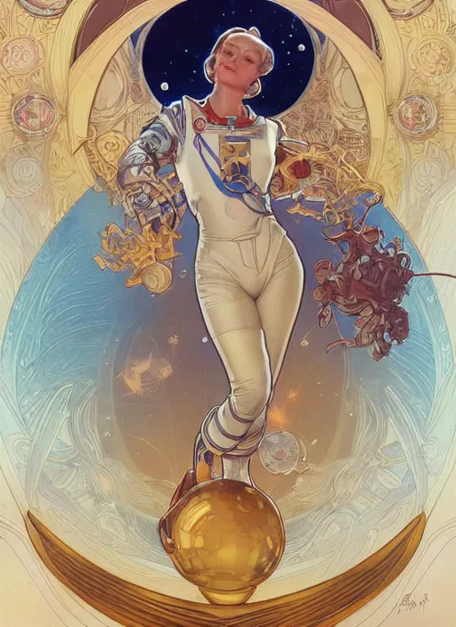 Image similar to Donald Duck as an astronaut, woman, fantasy, intricate, elegant, highly detailed, centered, digital painting, artstation, concept art, smooth, sharp focus, illustration, art by artgerm and donato giancola and alphonse mucha