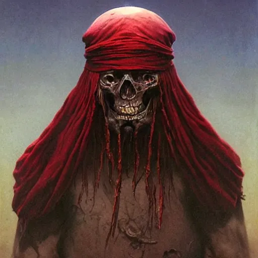 Image similar to Angry Pirate portrait, dark fantasy, maroon, artstation painted by Zdzisław Beksiński and Wayne Barlowe