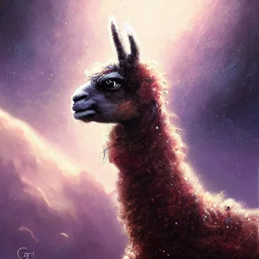 Image similar to detailed space portrait of a llama with dreadlocks, realistic creature concept, heroic pose, ultra realistic, ultra detailed, art by greg rutkowski