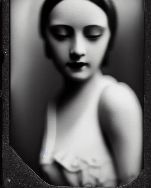 Image similar to [ [ tintype ] ] black and white dreamy young beautiful female artificial intelligence, metropolis, cinematic, rim light, bokeh, photo - realistic, elegant, high detail, 8 k, masterpiece, photo taken in 1 9 3 0