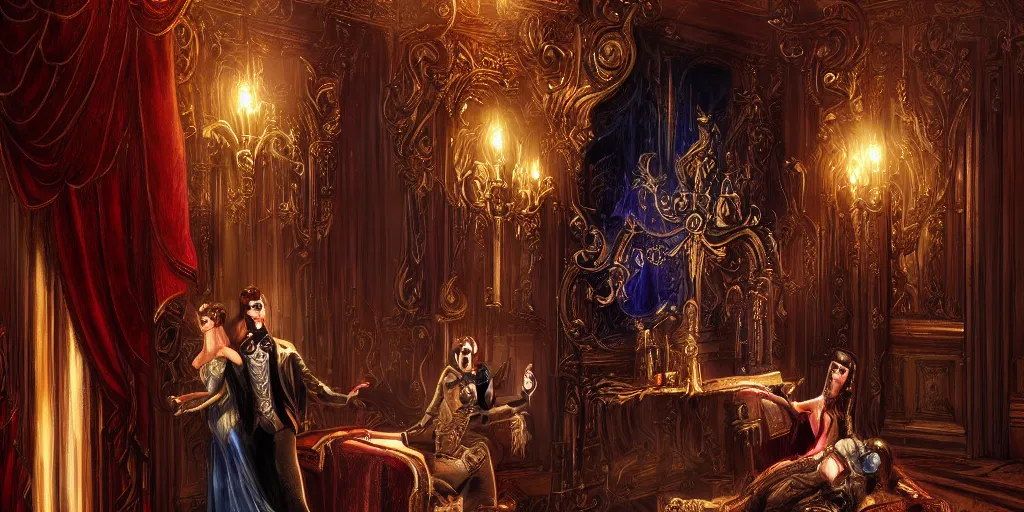 Image similar to the phantom of the opera, fantasy art in the style of Anne Stokes, digital art, with lots of details, cinematic lighting, 4K, Unreal Engine, ultra realistic